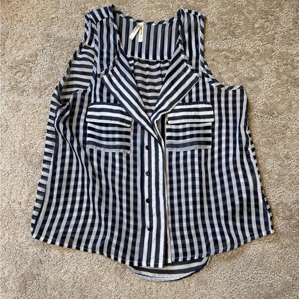 Truth Navy & White Striped Sleeveless Button-Front Cami